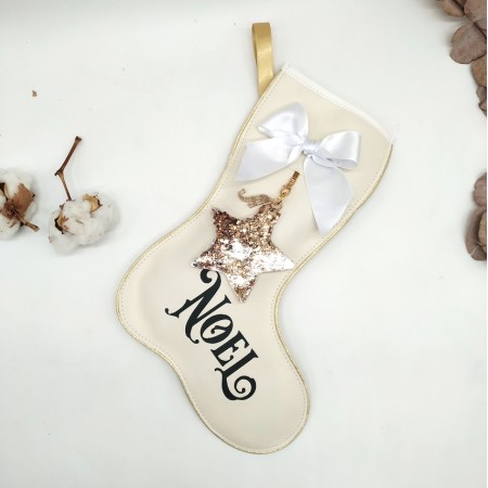 Botte de noël 2 en 1, doré, écru et vert émeraude en cuir végane