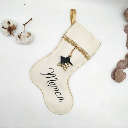 Botte de noël 2 en 1, doré, écru et vert émeraude en cuir végane