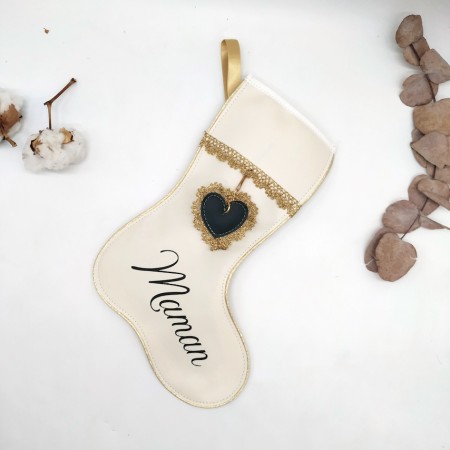 Botte de noël 2 en 1, doré, écru et vert émeraude en cuir végane