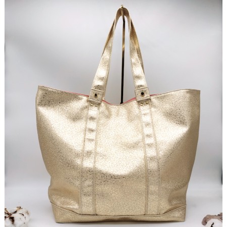Le sac Cabas petit format « Saint Tropez » , rose et doré à personnaliser en cuir végane avec les anses courtes
