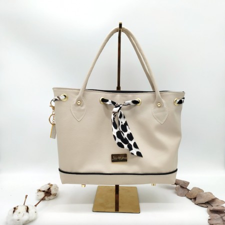 Le sac Vintage « Saint Tropez » , beige et noir à personnaliser en cuir végane avec les anses courtes