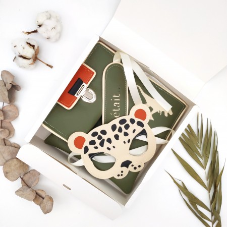 Box garçon léopard, beige, kaki et terracotta
