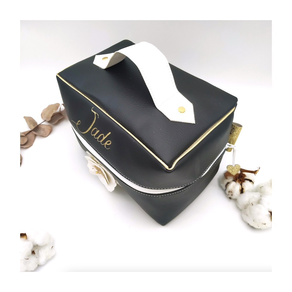 Trousses De Maquillage Vintage Vanity - Simili Cuir Noir, Fourre-tout, Occasion