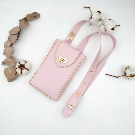 Pochette téléphone New York, rose en cuir végane personnalisable