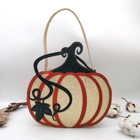 Sac à bonbon citrouille, en cuir végane pour Halloween