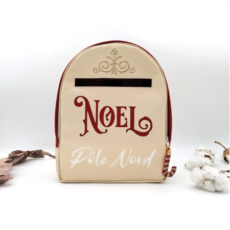 Boîte aux lettres du père Noël, beige, doré et rouge en cuir végane