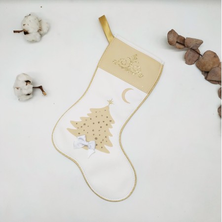 Botte de noël sapin beige et blanche