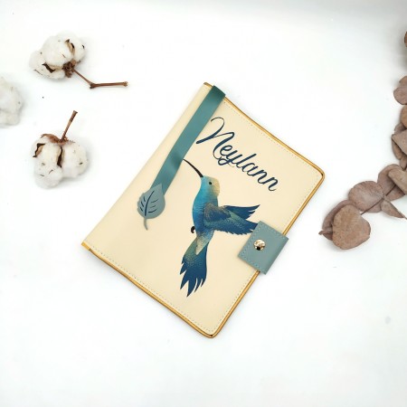Protège carnet de santé Colibri, beige, vert, bleu , en cuir végane