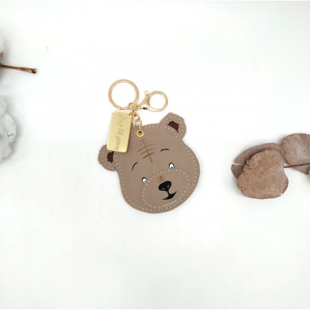 Porteclef, Ourson, taupe en cuir végane