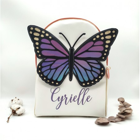 Sac à dos format primaire papillon, bleu, violet et rose, en cuir végane, maternelle ou primaire