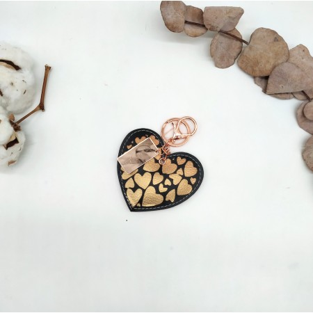 Porteclef, coeur noir, rose gold en cuir végane