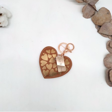Porteclef, coeur marron, doré en cuir végane